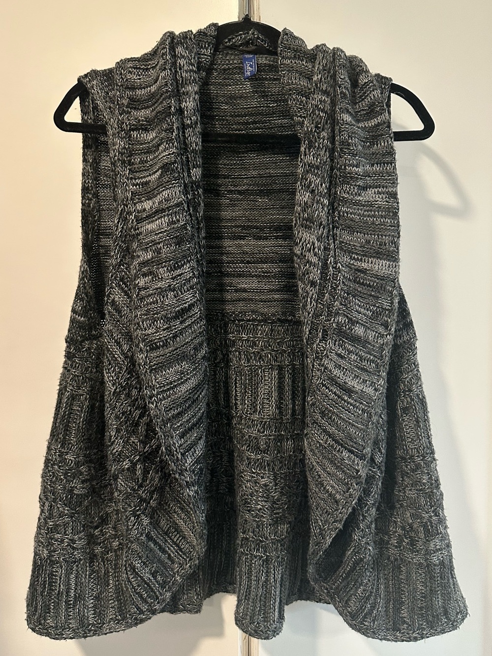 Cozy 3x Indigo Open-Front Knit Cardigan Vest - Gray Black